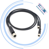Kabel Y Splitter M12 8 Pin Female ke 2 M12 4 Pin Male Berkode A 0.5m untuk Mendistribusikan Daya dan Sinyal