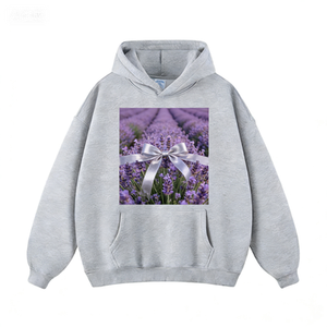 Sweat à capuche en molleton de coton surdimensionné gris clair lavé avec imprimé floral romantique de vignes, motif <span class=keywords><strong>rose</strong></span> pastel doux et accent cœur - Product Image 1