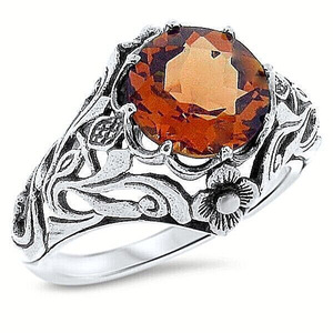 Anello da Cocktail da Donna T0676 con Citrino Naturale Rotondo, Montatura a Griffe, Motivo Floreale, Gioiello alla Moda, Idea Regalo - Product Image 5