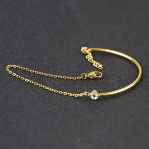 C Shaped Stainless Steel <b>Bracelet</b> With Zircon Inlay Chain <b>Adjustable</b> For Women Gift Jewelry - Product Image 2