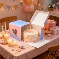 Venta Directa de Fábrica, Caja para Pastel de Cartón Blanco Degradado de 19.5*19.5*17.5cm, Caja Cuadrada para Pastelería con Ventana en Forma de Corazón para Postres de Cumpleaños