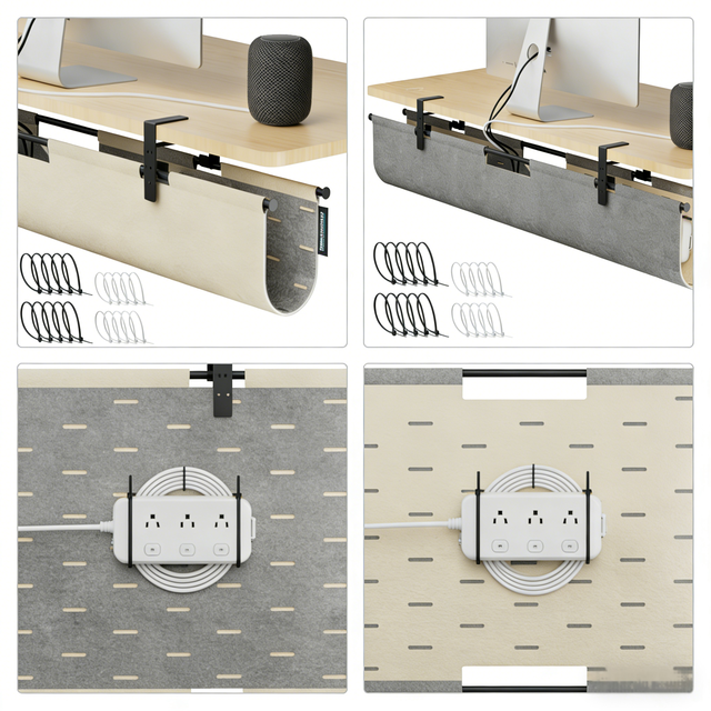 2-in-1 Under Desk Cable Management Tray & Privacy Panel, Desk Mount Cord Holder for Office and Home, Clamp or Screw Mount