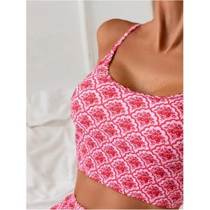 FOXA Conjunto de traje de baño tankini de 2 piezas para mujer, top corto con tirantes finos, estampado floral bohemio, traje de baño elástico tipo bikini - Product Image 4