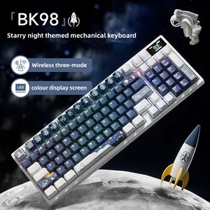Keyboard penuh mekanis gaya Gaming, dengan antarmuka USB Keyboard RGB nirkabel dengan Numpad dan layar