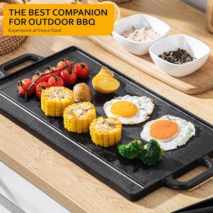 Reversible Double Sides Pre-seasoned <b>Cast</b> <b>Iron</b> Rectangular BBQ <b>Griddle</b> Plate Grill Pan Outdoor Cookware - Product Image 6