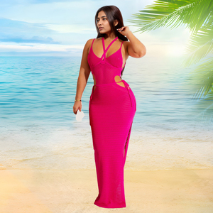 Robe longue tricotée sexy unie dos nu pour femme, idéale pour les vacances et les sorties – Meilleure vente en gros - Product Image 5