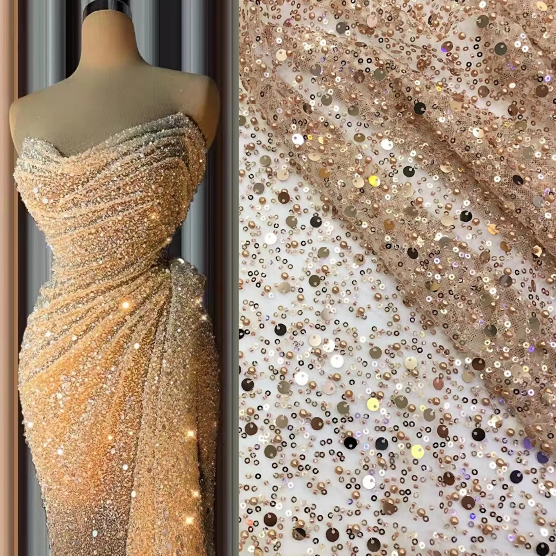 Haute Couture Designer Lace Fabric 22 Colors Sequins Lace Beaded Pearl Bridal Lace For Evening Dress Cloth