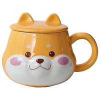 Mug à café en céramique au design créatif, forme de chien de dessin animé, poignée arrondie, couvercle, cuillère - Style Halloween mignon, compatible lave-vaisselle et micro-ondes