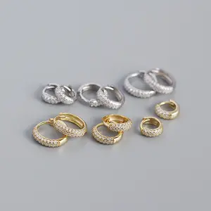 Lordly berlian zircon Huggies anting 18k berlapis emas mode perhiasan wanita 925 anting-anting perak
