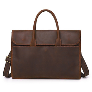 Retro Style Cowhide <b>Briefcase</b> Large Capacity Genuine Leather Business Bag For Men Dark Brown Coffee Color Solid Pattern - Product Image 5