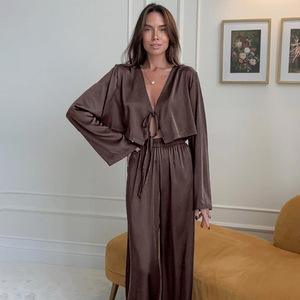 Ensemble de pyjama pour femmes SMOOTH personnalisé, tissé, confortable et doux, à manches longues, pour le printemps et l'<span class=keywords><strong>été</strong></span>, vêtements de détente - Product Image 3