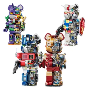 LEMON WANGAO 188002 32CM Cartoon Action Figure Gundam Mechanical Bear Building Blocks Bricks Toy Movable Collectible Models Toys