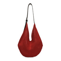 Tas Hobo Rajut Crochet Kasual Kapasitas Besar Model Berongga dengan Tali Kulit yang Dapat Disesuaikan