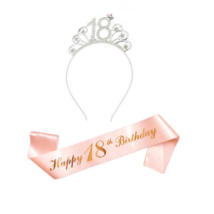 Écharpe de Fête d'Anniversaire pour Femme, Couronne et Bandeau Or Rose, Lettres Personnalisées, Accessoire de Fête, Bandoulière 18 21 30 50 ans - Product Image 3