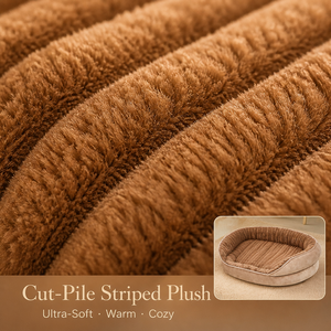 Fancie Ovales Katzenbett Khaki-Braun Wildleder-Samt Außenfläche Plüsch-Innenseite Tiefe Kissenauflage Abnehmbarer Waschbarer Bezug - Product Image 3