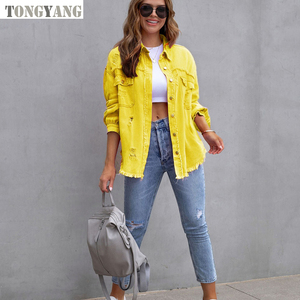 TONGYANG 2024 tendencia primavera otoño recién llegados Jeans abrigo moda rasgado Jeans <span class=keywords><strong>chaqueta</strong></span> de manga larga Casual vaquero chaquetas de mujer - Product Image 6