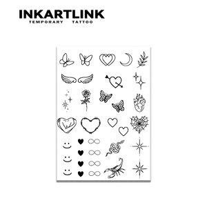 Autocollant de tatouage temporaire personnalisé en forme de cœur, papillon, aile d'ange, scorpion, à base de plantes, semi-permanent 15 jours, art corporel, cadeau pour couple, vente en gros - Product Image 1