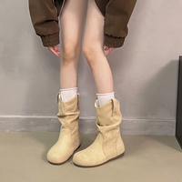 Bottes mi-mollet souples pour femmes, talon compensé dissimulé, en daim, bout rond, avec languette à replier, bottes tendance, 3 couleurs.