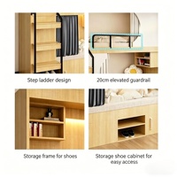 Lit superposé moderne en forme de L avec éclairage intégré, échelle, armoire à chaussures, rideau, lit superposé pour enfants 2 places avec rangement complet