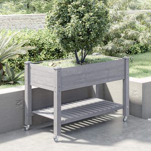 Heavy Duty Wooden Raised Garden Bed Kit with Lockable Wheels/Storage Shelf  Solid Wood Elevated Planter Box -48" L x 24.5" W x 3
