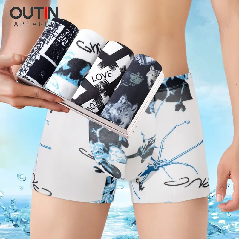 Wholesale Printed Sports Plus Size Seamless Underwear Men Cueca Boxer Briefs Par Hombr Masculina