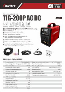 Soudeuse <span class=keywords><strong>TIG</strong></span> COROTC <span class=keywords><strong>TIG</strong></span>-200P <span class=keywords><strong>AC</strong></span>/<span class=keywords><strong>DC</strong></span> avec pulsation pour aluminium et acier inoxydable 220V Démarrage HF - Product Image 2