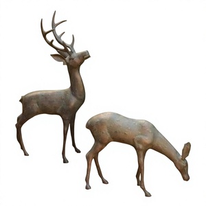 Ensemble de sculptures de rennes et de cerises en bronze, en position debout et paissant, pour décoration de jardin extérieur, style simple, statues d'animaux en métal - Product Image 1