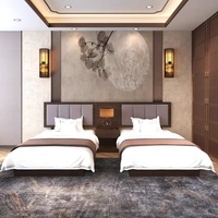 Vente en gros d'ensemble de meubles de chambre d'hôtel lit King Size à quatre colonnes en bois massif pour mobilier d'hôtel