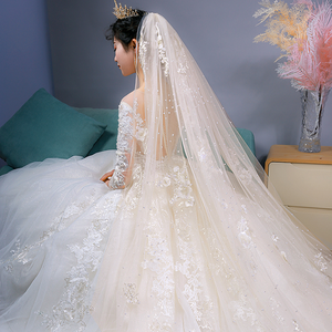 Velo da Sposa Feishiluo <span class=keywords><strong>di</strong></span> Lusso a Uno Strato, Lungo 350 cm, Stile Cattedrale, in Pizzo Floreale Completo con Pettine, Perline e <span class=keywords><strong>Diamanti</strong></span> - Product Image 4