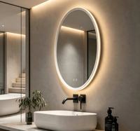 Meuble-lavabo de salle de bain moderne de luxe avec miroir LED, étanche et anti-buée, interrupteur tactile, éclairage d'ambiance 3 couleurs pour hôtels.