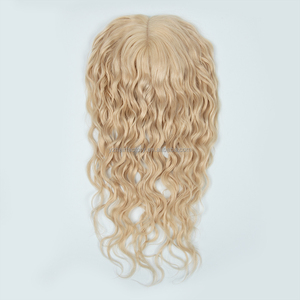 Hot Selling 6*7 Mono Net Topper Raw Virgin Human Cuticle Aligned European Hair Natural Wavy Topper <b>Clip</b> Silk Base in Stock - Product Image 1