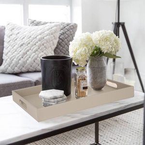 <span class=keywords><strong>Plateau</strong></span> de rangement en similicuir rectangle gris avec poignée - Product Image 1