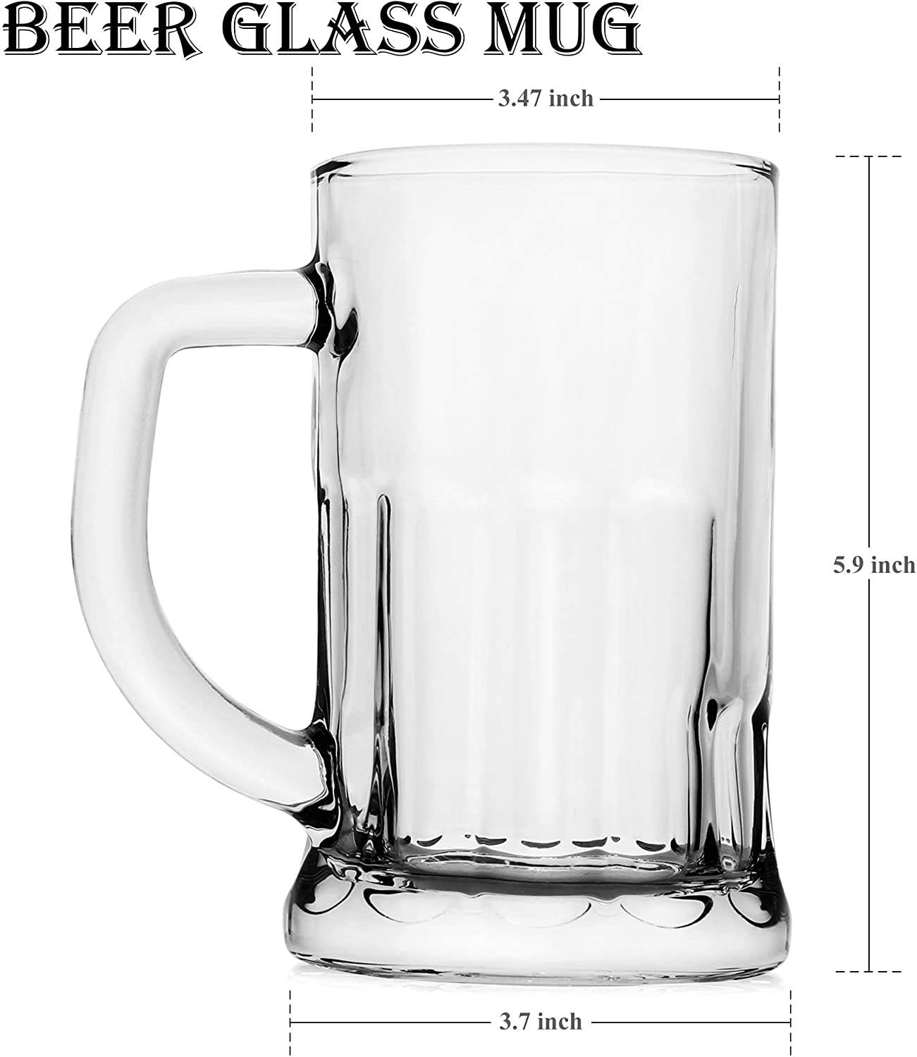 2 Pack Heavy Large Beer Glasses with Handle - 20 Ounce Glass Steins, Classic Beer Mug glasses Set