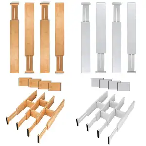 Organizador de gavetas de bambu expansível, talheres premium e bandeja de utensílios, conjunto de 4 divisor ajustável para gavetas de cozinha