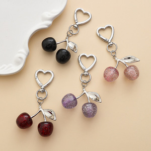 Cherry Shaped Glass Keychain Transparent Pink Black Red Bag Charm Featuring Cherries