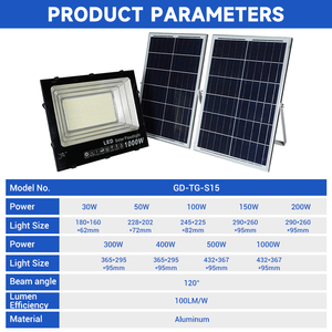 Reflector LED Solar para Exteriores, con Control Remoto, de Aluminio, Impermeable IP67, 30w 200w 300w 400w 500w 1000w - Product Image 2