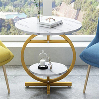 Table basse ronde à deux niveaux JIAMEIJIA avec plateau en marbre et cadre doré pour salon