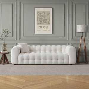 Modern Tufted Chesterfield Boucle Fabric <b>Sofa</b> in Cream, Luxurious and Comfortable Living Room Furniture - Product Image 1
