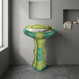 Lavabo en céramique moderne en forme de diamant avec piédestal complet pour salles de bain design - Product Image 1