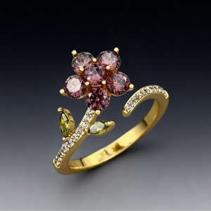 Original Design Rotating Flower Opening Ring Copper Alloy Micro Pave Zircon Adjustable Band Gift Jewelry - Product Image 1