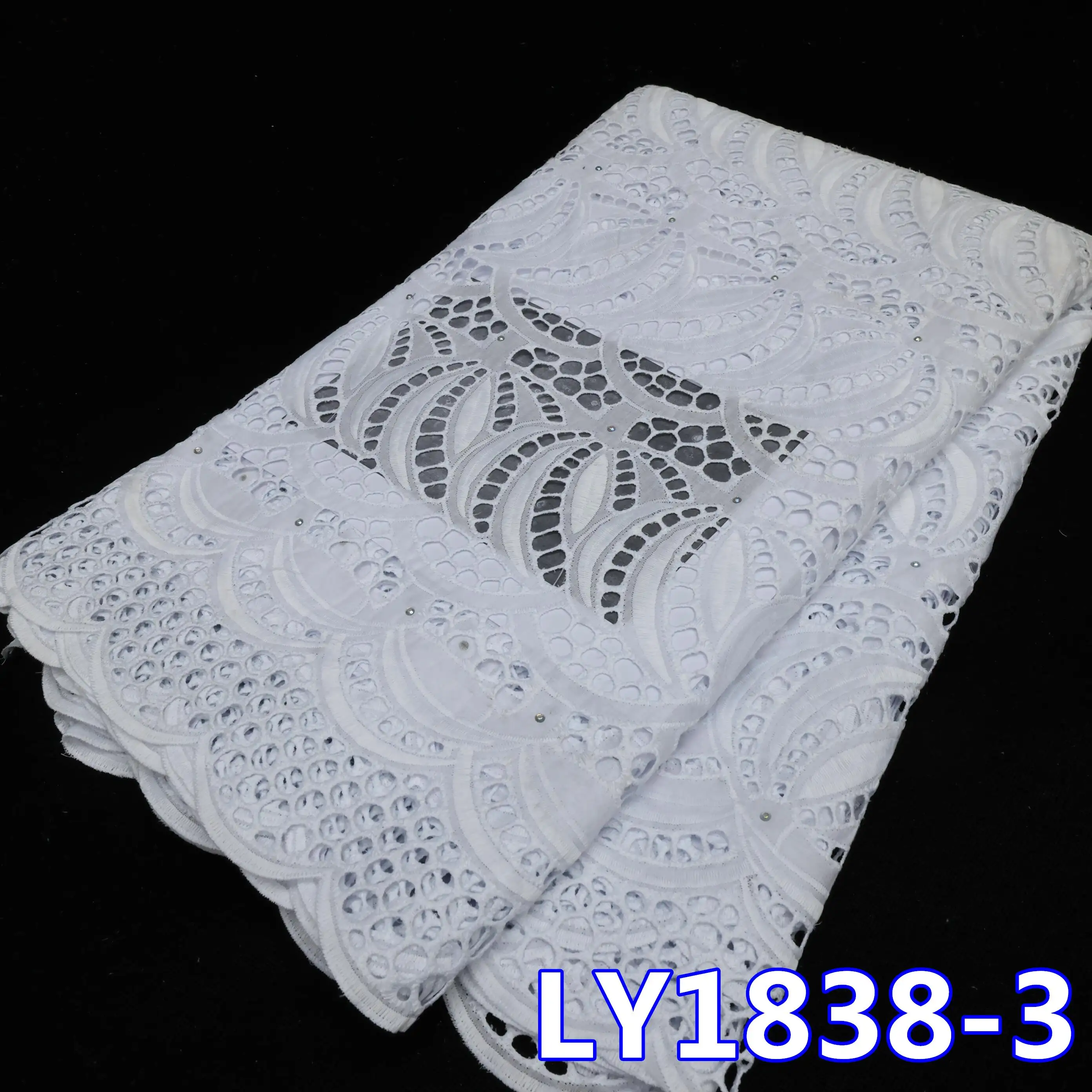 NI.AI White African Cotton Lace Fabric Elegant Swiss Voile Lace for Women Weddings Embroidery Rhinestones Decorative Textile