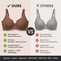 Soutien-gorge sans couture sans armatures en gelée, avec logo personnalisé OEM, grande taille, bonnet 3/4, décolleté plongeant en V, push-up, minimiseur, fermeture dorsale
