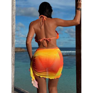 Set Bikini 3D Floreale Sfumato Arancione da <span class=keywords><strong>Spiaggia</strong></span> 2026 Nuova Moda Costumi da Bagno Sexy all'Ingrosso Set Tre Pezzi - Product Image 3