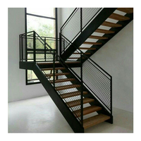 Escalier intérieur moderne en acier facile à monter soi-même avec poutre de soutènement double de 10 mm et garde-corps en verre pour appartement et hall