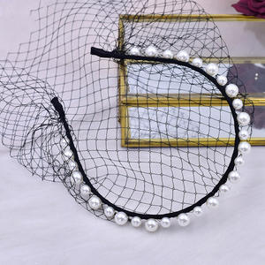 Fantaisie jour fait à la main mariée <span class=keywords><strong>treillis</strong></span> Net voile Unique Design perle bandeau gaze voile pour mariage chapeaux visage Net masque bandeaux - Product Image 6