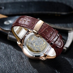 Montre automatique homme REEF TIGER RGA1965 Artist Master III Fashion, phase de lune, or rose, luminescente, bracelet en cuir marron, classique - Product Image 4