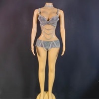 Bikini à franges et perles sexy, ensemble de 2 pièces, tenue de strip-teaseuse, vêtements de danse, ensemble de bikini à strass pour femmes