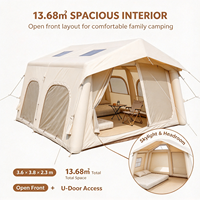 Tente de glamping gonflable de luxe robuste 3,8x3,6m avec structure à colonnes, double toit et fenêtres, résistante au vent, pour le camping