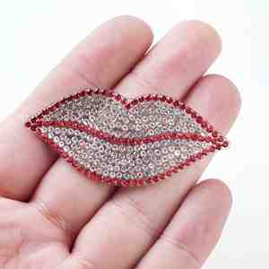 New Iron On/self Sticker Rhinestone <b>Red</b> Mouth Lip Patch for Clothing & Hats Bag Decoration - Product Image 2