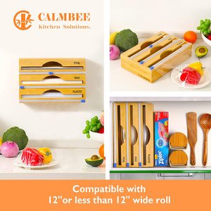 Nhà Bếp Tre 3 Trong 1 Cuộn Tổ Chức Chủ Nhôm Lá Mỏng Và Sáp Giấy Nhựa Bọc Dispenser Lưu Trữ Với Máy Cắt - Product Image 6